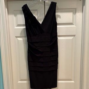 Connected Apparel Black Layered Midi Dress
